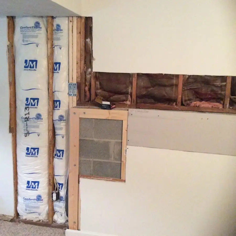 Wall insulation replacement during Basement Flood Cleanup in Babylon